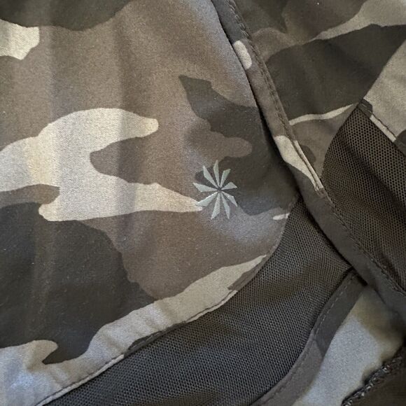Athleta Printed Mesh Racer Run Short 4” XXSMALL Black Camo Pocket Built-in Brief - Picture 5 of 12